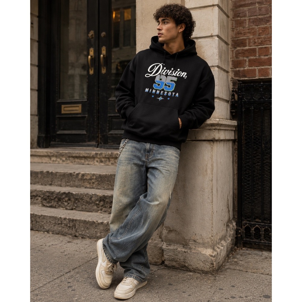 D95 Division 95 Minnesota Oversized Graphic Hoodie Black XL Streetwear Varsity